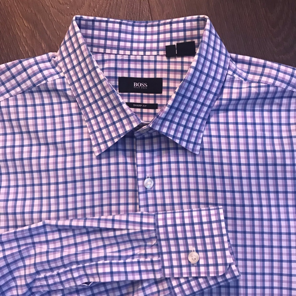 Hugo Boss Sharp Fit Plaid Dress Shirt